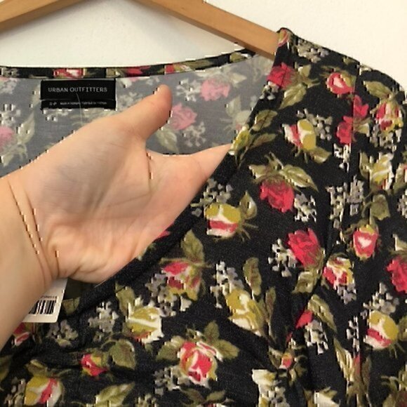 NEW NWT URBAN OUTFITTERS Dalton Ruched Mini Dress Black Floral 90s 00s Y2K Small - Picture 8 of 11
